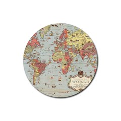 Vintage Old Antique World Map Rubber Round Coaster (4 pack)