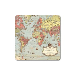 Vintage Old Antique World Map Square Magnet by Bedest