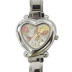 Vintage Old Antique World Map Heart Italian Charm Watch