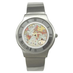 Vintage Old Antique World Map Stainless Steel Watch