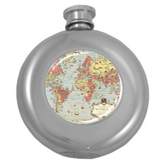 Vintage Old Antique World Map Round Hip Flask (5 oz)