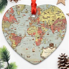 Vintage Old Antique World Map Heart Ornament (Two Sides)