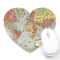 Vintage Old Antique World Map Heart Mousepad