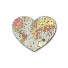 Vintage Old Antique World Map Rubber Coaster (heart) by Bedest