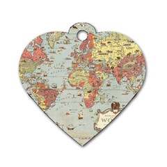 Vintage Old Antique World Map Dog Tag Heart (one Side) by Bedest