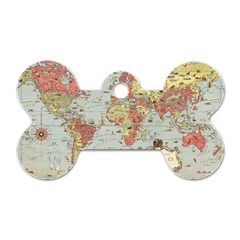 Vintage Old Antique World Map Dog Tag Bone (two Sides) by Bedest