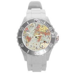 Vintage Old Antique World Map Round Plastic Sport Watch (L)