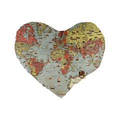 Vintage Old Antique World Map Standard 16  Premium Heart Shape Cushions