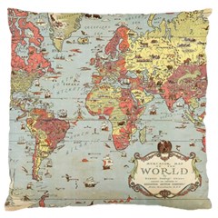 Vintage Old Antique World Map Large Premium Plush Fleece Cushion Case (two Sides) by Bedest