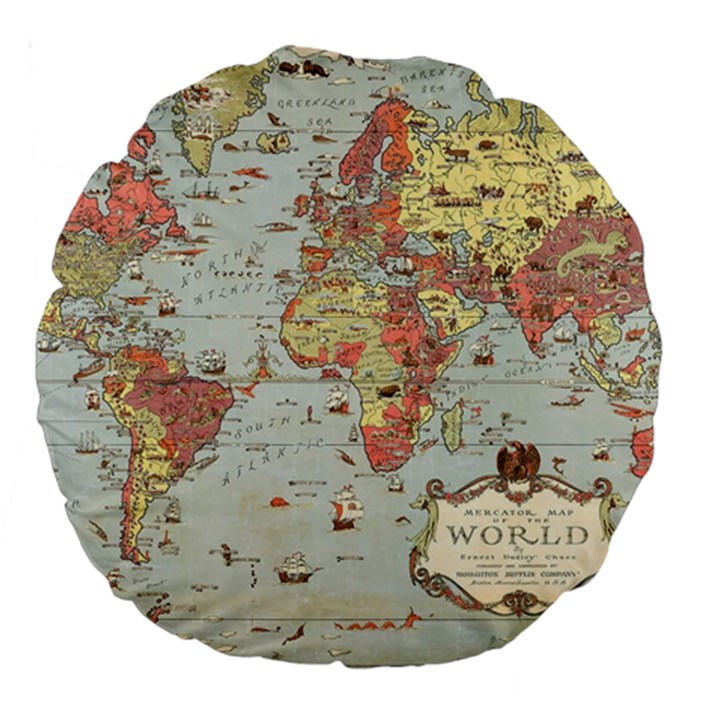 Vintage Old Antique World Map Large 18  Premium Flano Round Cushions