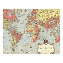 Vintage Old Antique World Map Two Sides Premium Plush Fleece Blanket (Large)