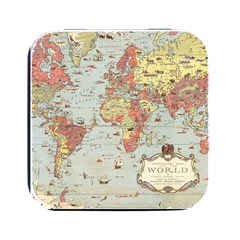 Vintage Old Antique World Map Square Metal Box (black) by Bedest