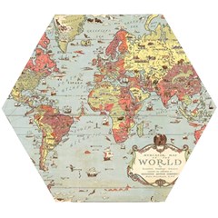 Vintage Old Antique World Map Wooden Puzzle Hexagon