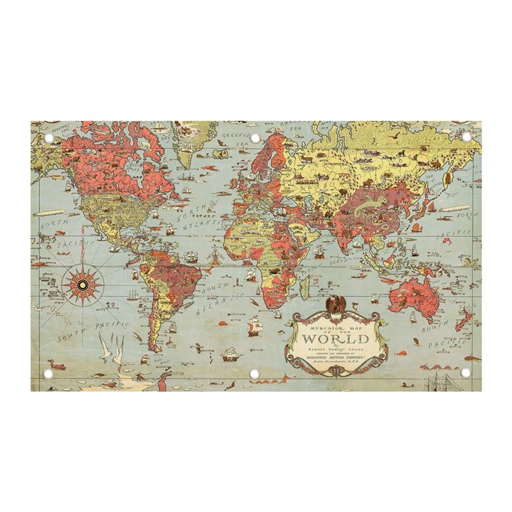 Vintage Old Antique World Map Banner and Sign 5  x 3 