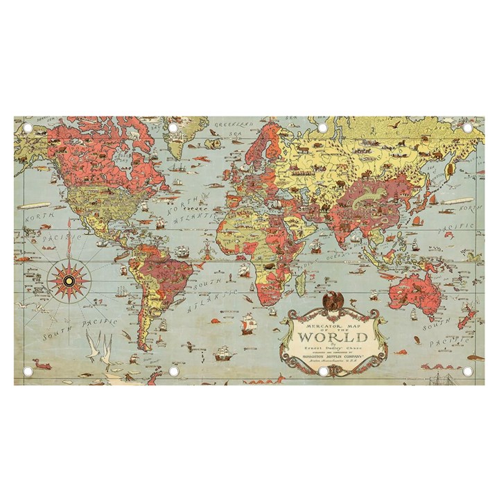 Vintage Old Antique World Map Banner and Sign 7  x 4 