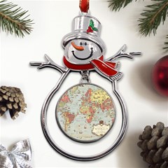 Vintage Old Antique World Map Metal Snowman Ornament