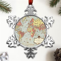 Vintage Old Antique World Map Metal Small Snowflake Ornament by Bedest