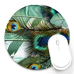 Peacock Feathers Round Mousepad by Bedest