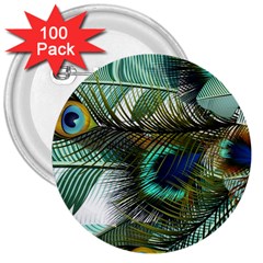 Peacock Feathers 3  Buttons (100 Pack)  by Bedest