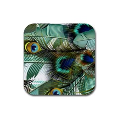 Peacock Feathers Rubber Coaster (square) by Bedest