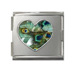 Peacock Feathers Mega Link Heart Italian Charm (18mm) by Bedest