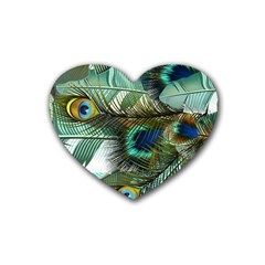 Peacock Feathers Rubber Coaster (heart) by Bedest