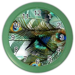 Peacock Feathers Color Wall Clock by Bedest