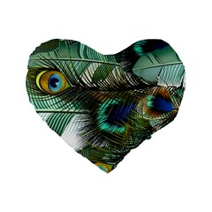 Peacock Feathers Standard 16  Premium Heart Shape Cushions by Bedest