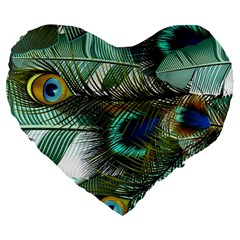 Peacock Feathers Large 19  Premium Flano Heart Shape Cushions by Bedest