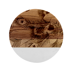 Peacock Feathers Marble Wood Coaster (round) by Bedest