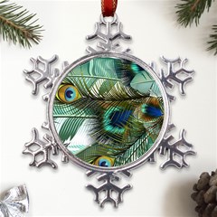 Peacock Feathers Metal Large Snowflake Ornament by Bedest