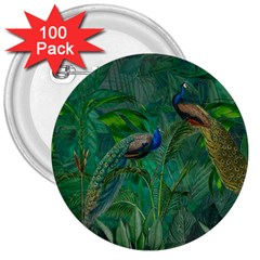 Peacock Paradise Jungle 3  Buttons (100 Pack)  by Bedest