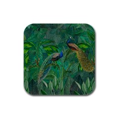 Peacock Paradise Jungle Rubber Square Coaster (4 Pack) by Bedest