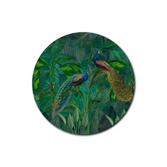 Peacock Paradise Jungle Rubber Coaster (round) by Bedest