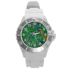 Peacock Paradise Jungle Round Plastic Sport Watch (l) by Bedest