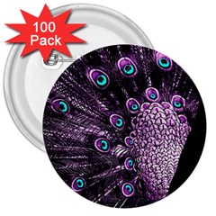 Purple Peacock 3  Buttons (100 Pack)  by Bedest