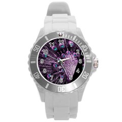 Purple Peacock Round Plastic Sport Watch (l) by Bedest