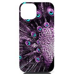 Purple Peacock Iphone 14 Black Uv Print Case by Bedest