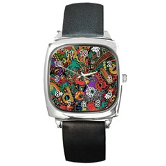 Cute Cartoon Doodle Square Metal Watch by Bedest