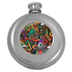 Cute Cartoon Doodle Round Hip Flask (5 Oz) by Bedest