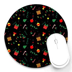 Christmas Pattern Texture Colorful Wallpaper Round Mousepad by Ravend