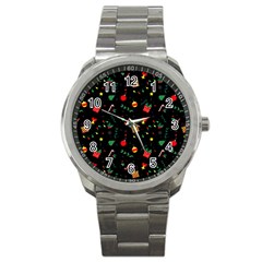 Christmas Pattern Texture Colorful Wallpaper Sport Metal Watch by Ravend