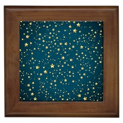 Star Golden Pattern Christmas Design White Gold Framed Tile by Ravend