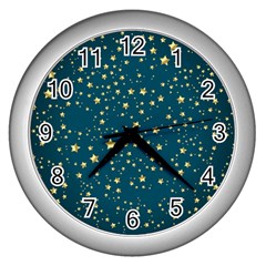 Star Golden Pattern Christmas Design White Gold Wall Clock (silver) by Ravend