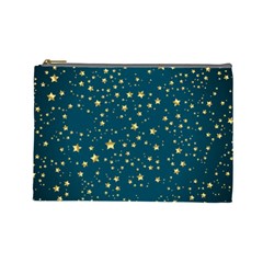 Star Golden Pattern Christmas Design White Gold Cosmetic Bag (large) by Ravend