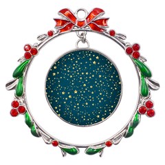 Star Golden Pattern Christmas Design White Gold Metal X mas Wreath Ribbon Ornament by Ravend