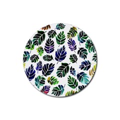 Leaves Watercolor Ornamental Decorative Design Rubber Round Coaster (4 Pack) by Ravend