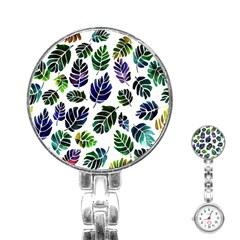 Leaves Watercolor Ornamental Decorative Design Stainless Steel Nurses Watch by Ravend