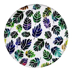 Leaves Watercolor Ornamental Decorative Design Round Glass Fridge Magnet (4 Pack) by Ravend