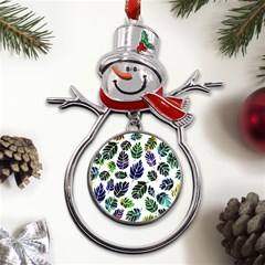 Leaves Watercolor Ornamental Decorative Design Metal Snowman Ornament by Ravend